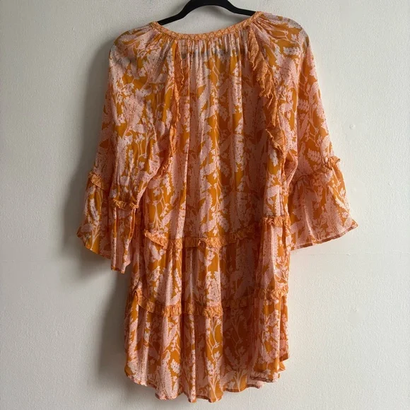 Anthropologie Sz M Mia Bohemian Semi Sheer Printed Flutter Sleeves Blouse Tunic - Picture 9 of 11